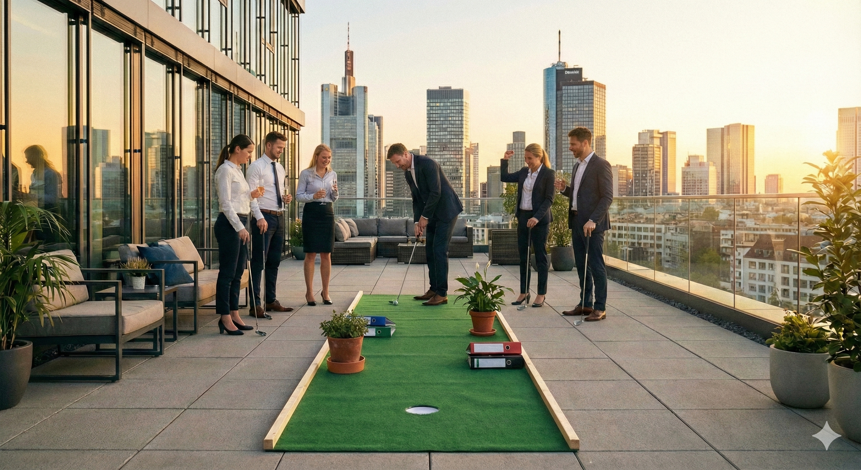 Bürogolf: kreative Bahnen während des Teamevents